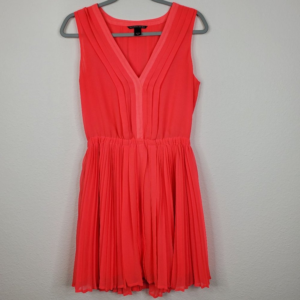 Victorias Secret dress bright pink v neck pleated flowy skirt lined womens S
